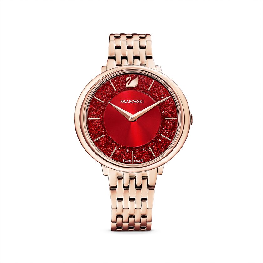 Crystalline Chic Watch, Metal bracelet, Red, Rose-gold tone PVD