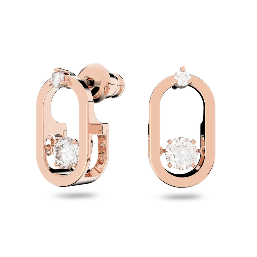swarovski sparkling dance stud earrings  round cut  oval shape  white  rose gold tone plated