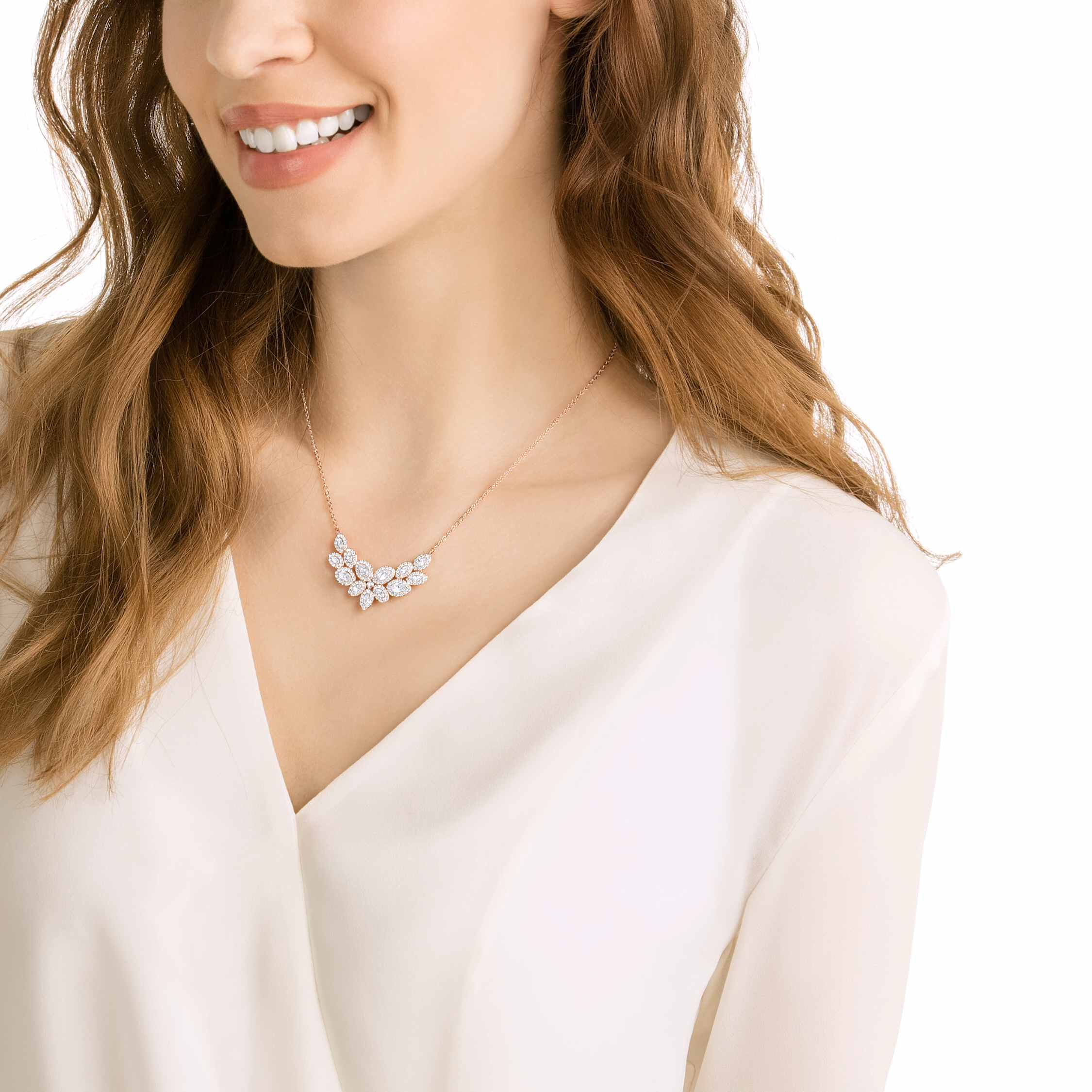 swarovski baron necklace  leaf  white  rose gold tone plated