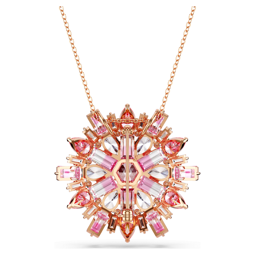 swarovski idyllia pendant and brooch  mixed cuts  flower  long  pink  rose gold tone plated