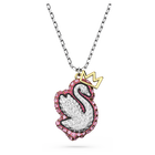 Pop Swan pendant, Swan, Pink, Rhodium plated