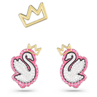 Pop Swan stud earrings, Set (3), Swan, Gold-tone plated