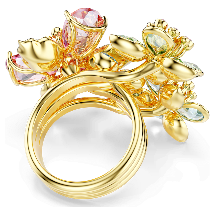 swarovski idyllia ring  mixed cuts  flower  multicolored  gold tone plated