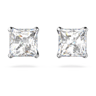 Attract stud earrings, Square cut, White, Rhodium plated