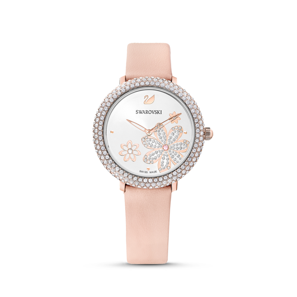 Buy Swarovski Crystal Frost Watch Leather Strap Pink Rose Gold Tone Pvd In Dubai Abu Dhabi Uae 5519223