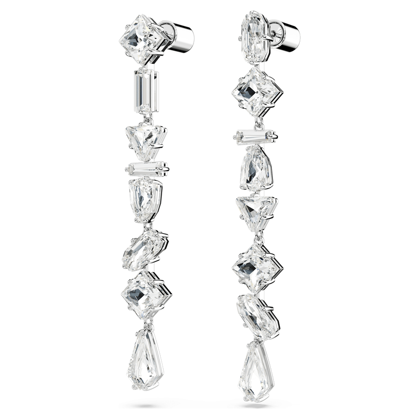 swarovski mesmera drop earrings  mixed cuts  long  white  rhodium plated