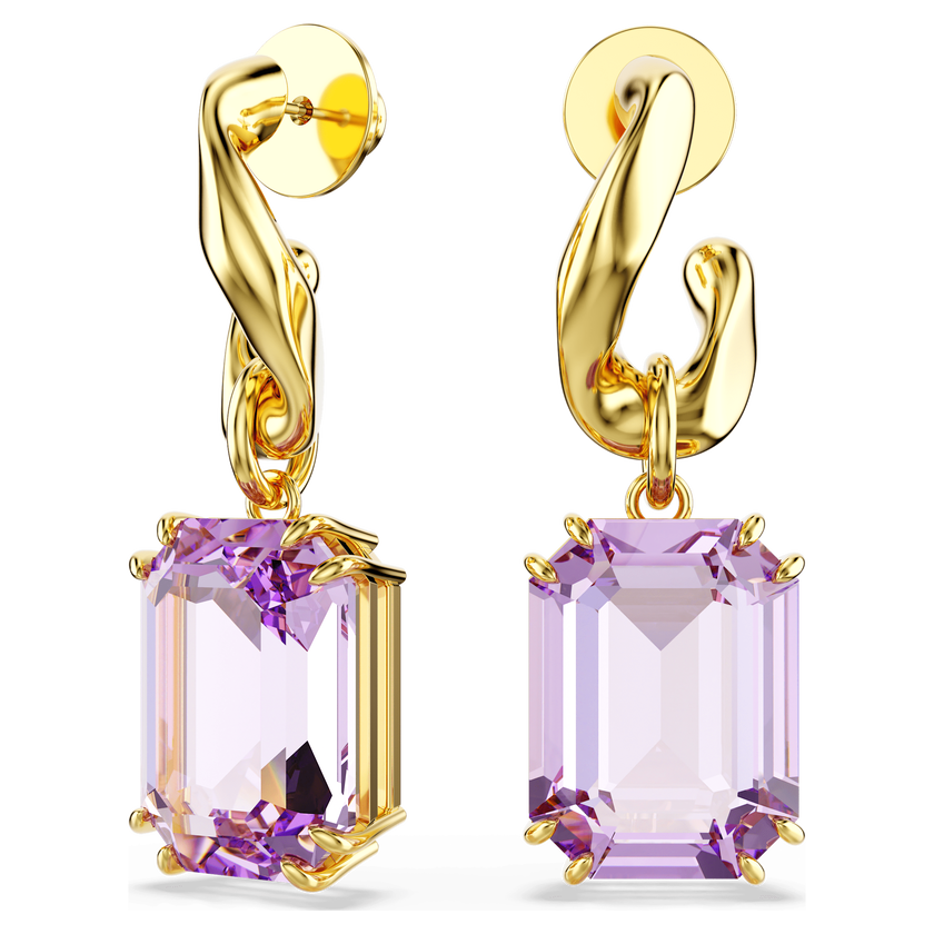 swarovski millenia drop earrings  octagon cut  purple  gold tone plated