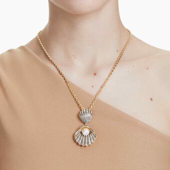 swarovski idyllia necklace  mixed cuts  shell  white  gold tone plated