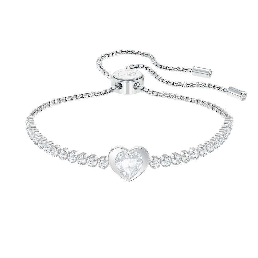 Subtle Heart Bracelet, White, Rhodium plated