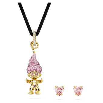 swarovski good luck trolls set  troll  pink  gold tone plated