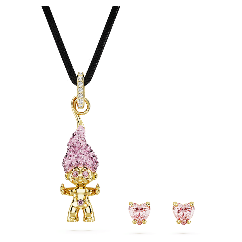 swarovski good luck trolls set  troll  pink  gold tone plated
