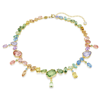 swarovski gema necklace  mixed cuts  dangling crystals  multicolored  gold tone plated