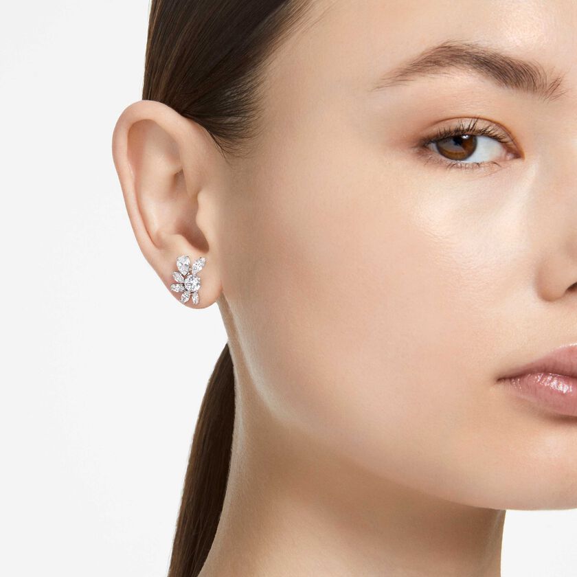 swarovski mesmera stud earrings  mixed cuts  flower  white  rhodium plated