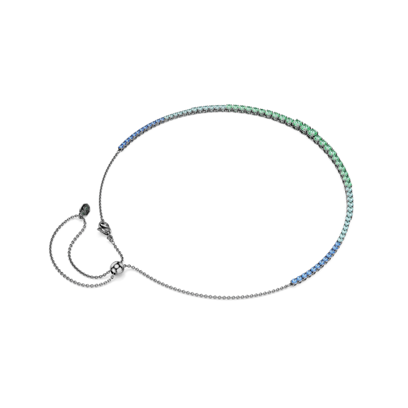 swarovski matrix tennis necklace  gradient of round cuts  multicolored  ruthenium plated