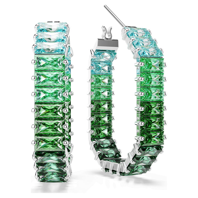 swarovski matrix hoop earrings  baguette cut  green  rhodium plated