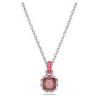 Birthstone pendant, Square cut, January, Red, Rhodium plated