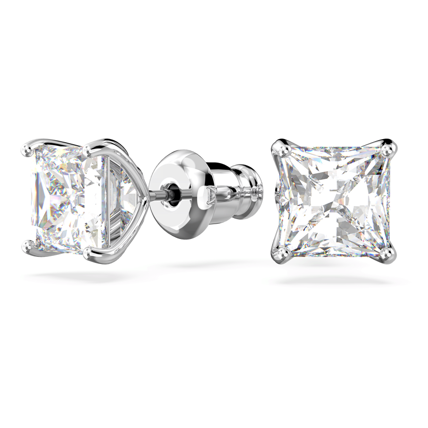swarovski stilla attract stud earrings  square cut  white  rhodium plated