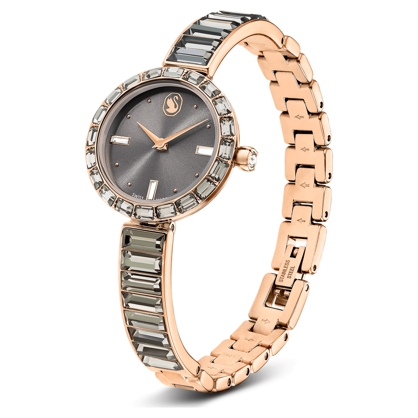 swarovski matrix bangle watch  swiss made  crystal bracelet  gray  rose gold tone finish