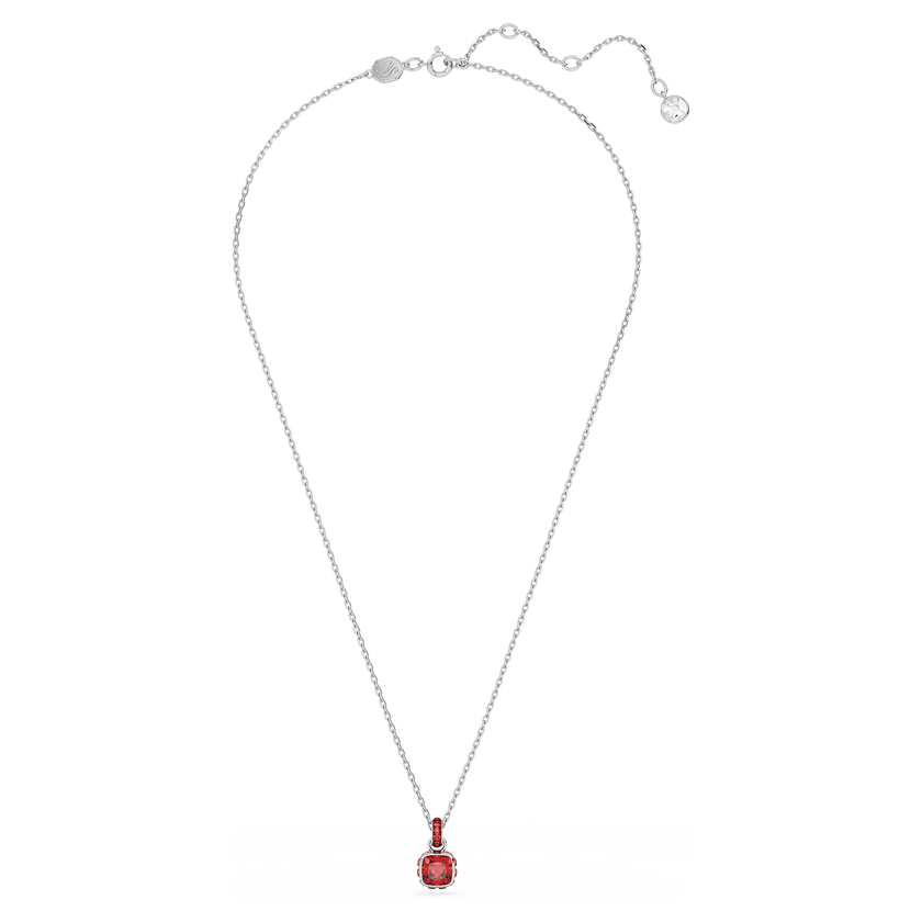 swarovski birthstone pendant  square cut  july  red  rhodium plated