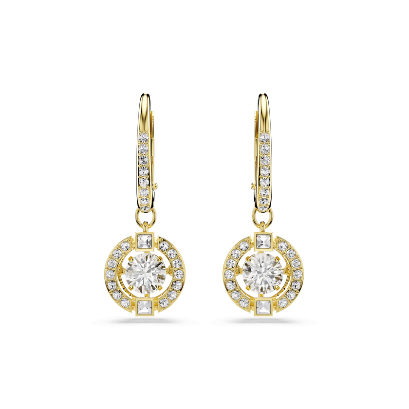 swarovski una angelic drop earrings  round cut  white  18k gold finish