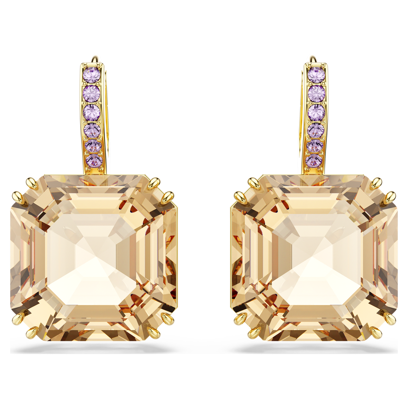 swarovski millenia drop earrings  mixed cuts  caramel  gold tone plated