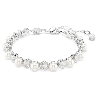 swarovski matrix tennis bracelet  crystal pearl  round cut  white  rhodium plated