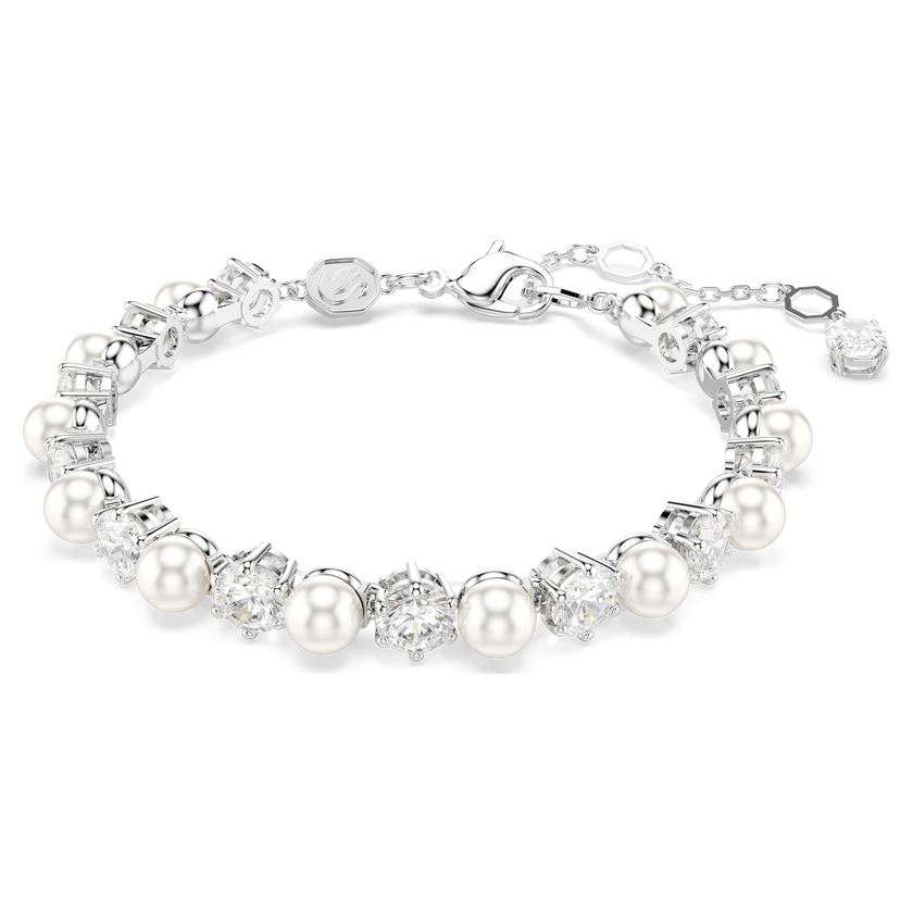 swarovski matrix tennis bracelet  crystal pearl  round cut  white  rhodium plated