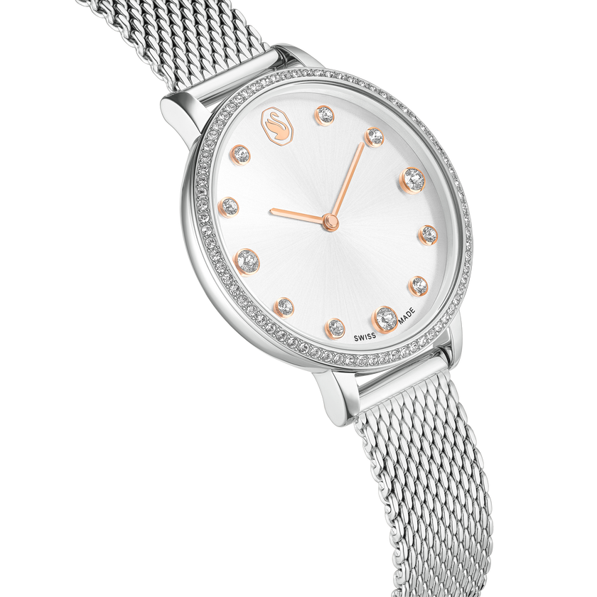 swarovski clarica watch  swiss made  metal bracelet  silver tone  stainless steel