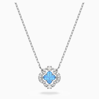 Swarovski Sparkling Dance necklace, Clover, Blue, Rhodium plated