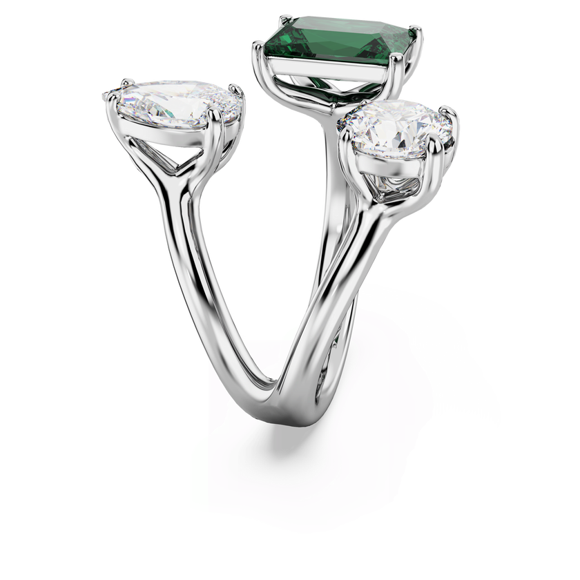 swarovski mesmera open ring  mixed cuts  green  rhodium plated