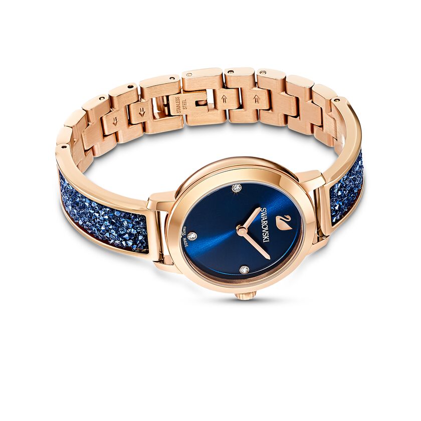 Cosmic Rock Watch, Metal bracelet, Blue, Rose-gold tone PVD
