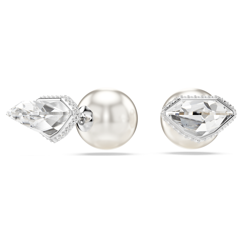 swarovski lucent stud earrings  pav   ball  white  rhodium plated
