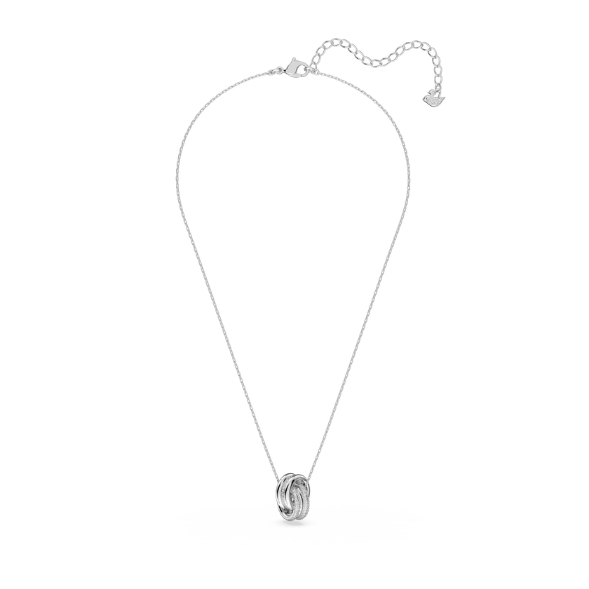 swarovski further pendant  intertwined circles  small  white  rhodium plated
