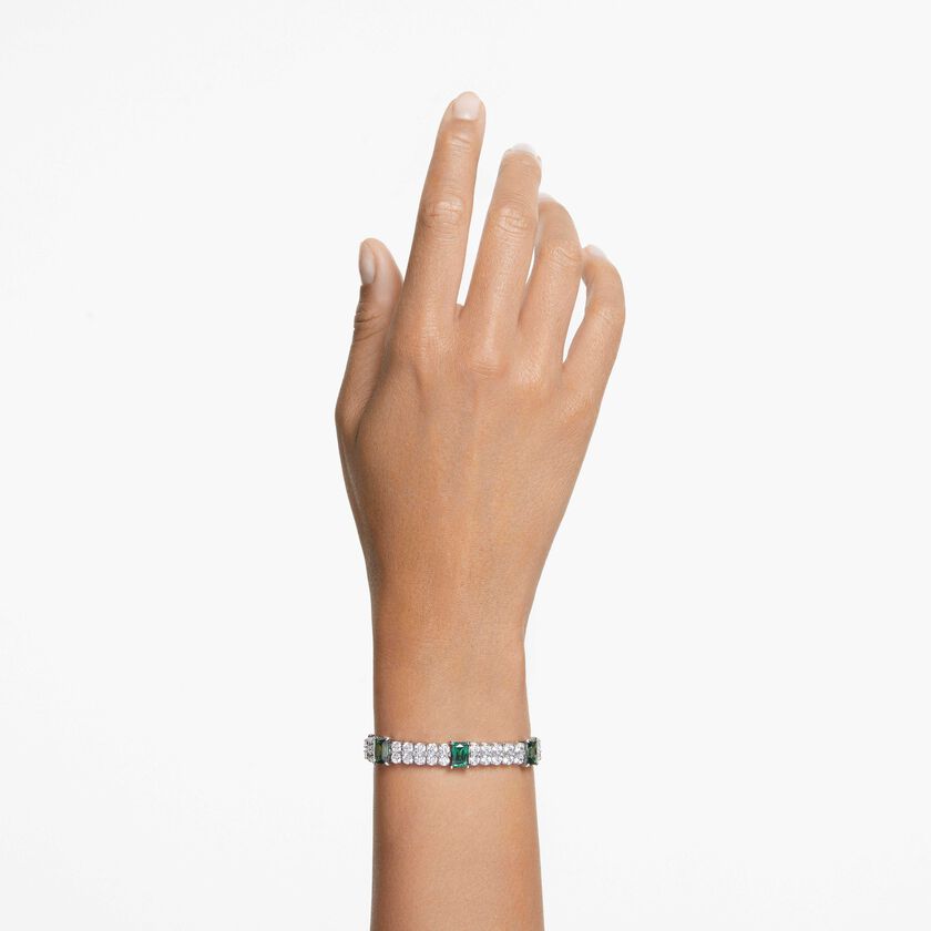 swarovski matrix tennis bracelet  mixed cuts  green  rhodium plated