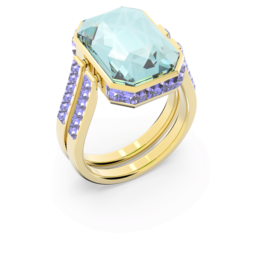 swarovski chroma ring  octagon cut  multicolored  gold tone plated