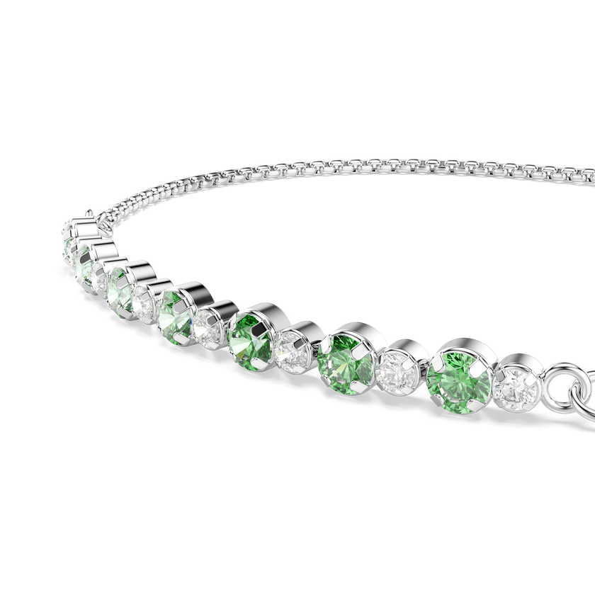 swarovski matrix bracelet  round cut  green  rhodium plated