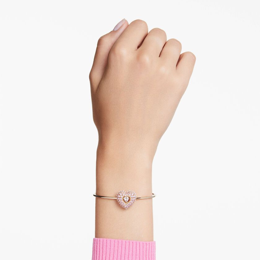 swarovski idyllia bangle  crystal pearl  heart  pink  gold tone plated