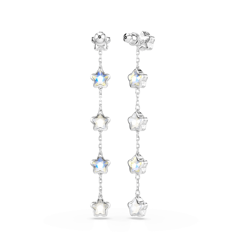 swarovski chroma earrings  mixed cuts  star  white  rhodium plated