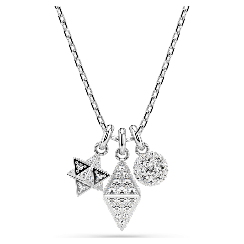 swarovski dextera pendant  round cut  sphere and cube  white  rhodium plated