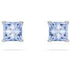swarovski matrix stud earrings square cut blue rhodium plated