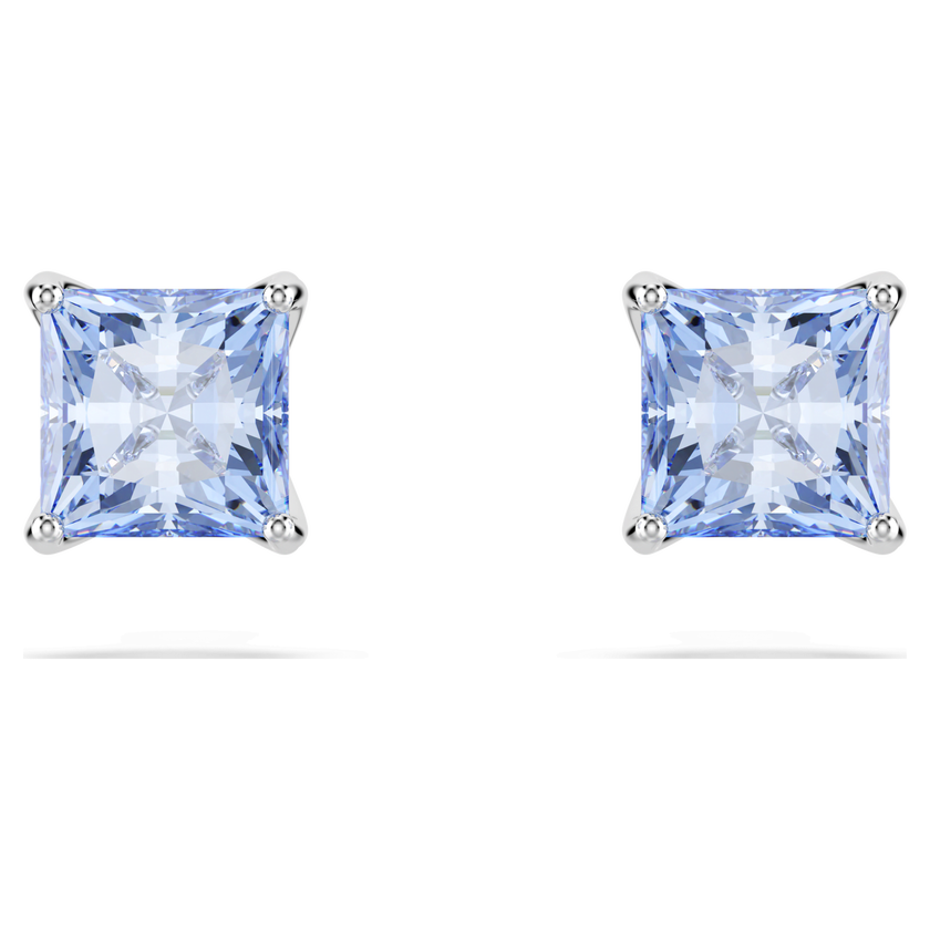 swarovski matrix stud earrings  square cut  blue  rhodium plated