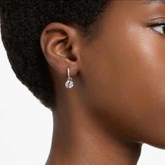 swarovski stilla drop earrings  round cut  white  18k rose gold finish