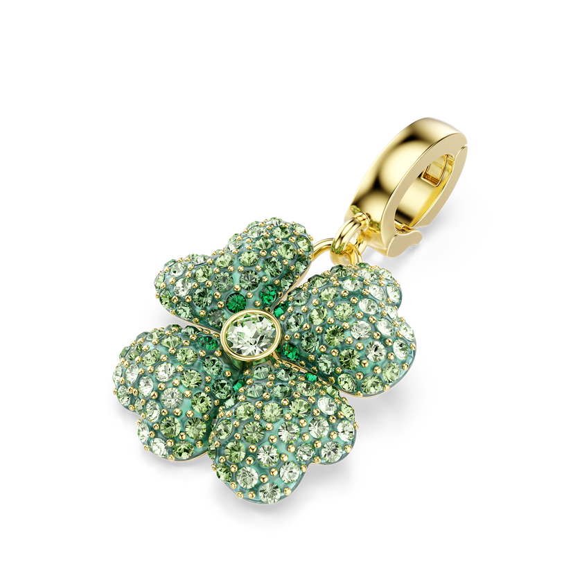 swarovski idyllia charm  clover  green  gold tone plated