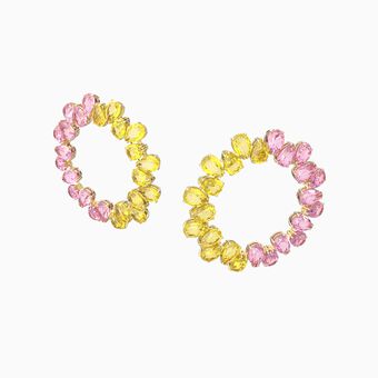 Millenia hoop earrings, Pear cut crystals, Multicolored, Gold-tone plated
