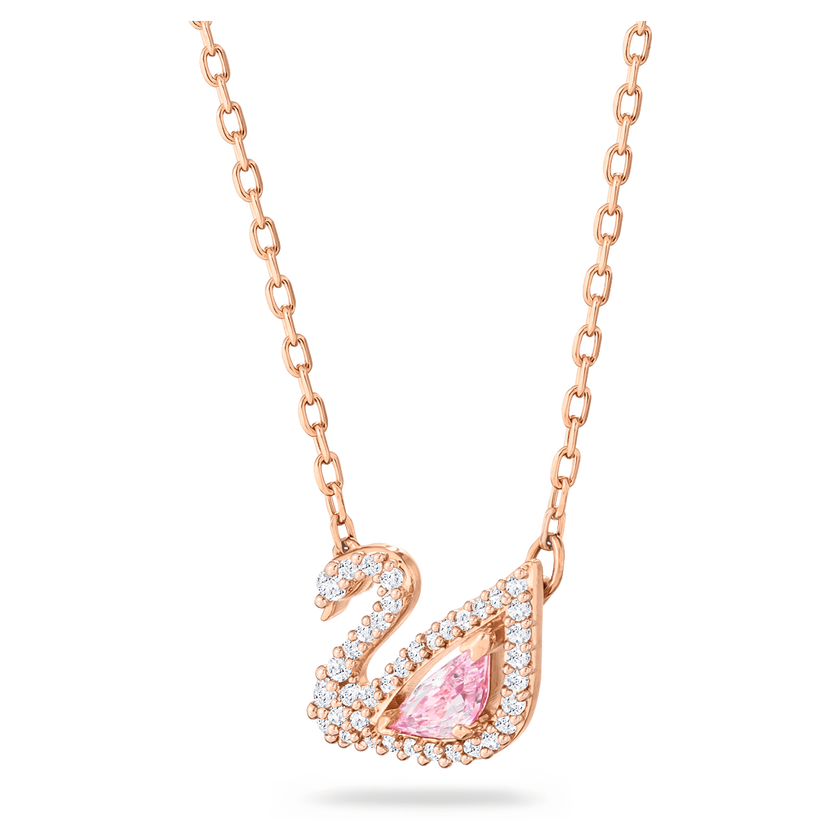 swarovski swan necklace  swan  pink  rose gold tone plated