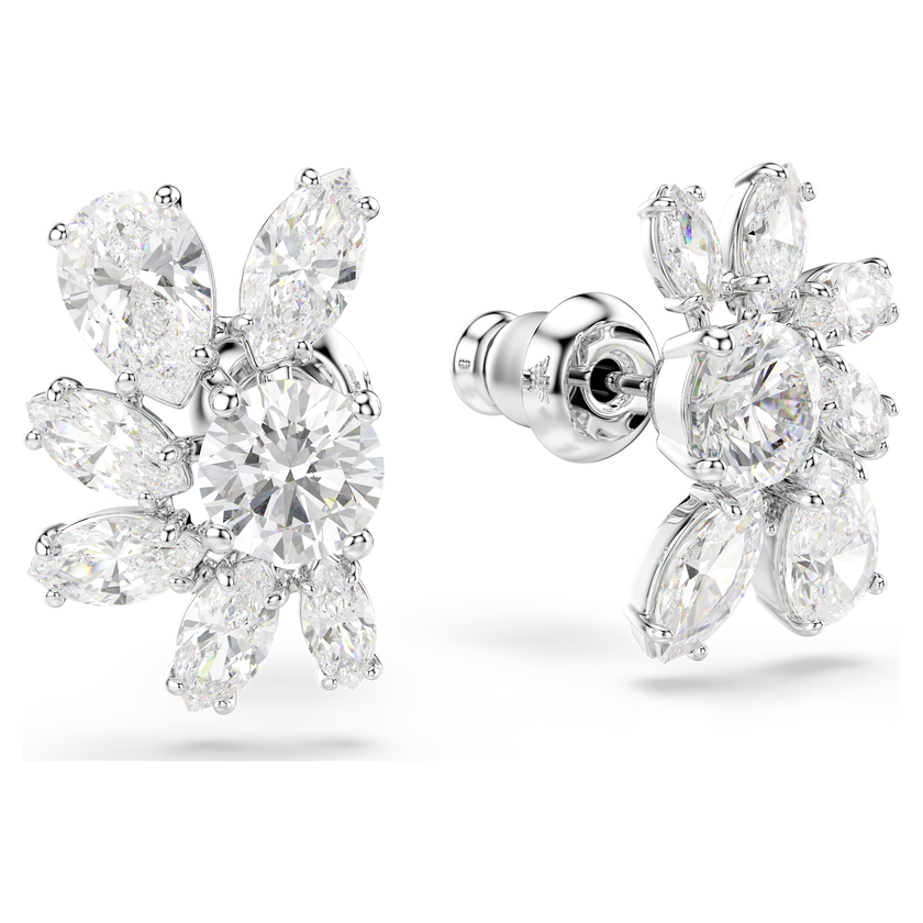 swarovski mesmera stud earrings  mixed cuts  flower  white  rhodium plated