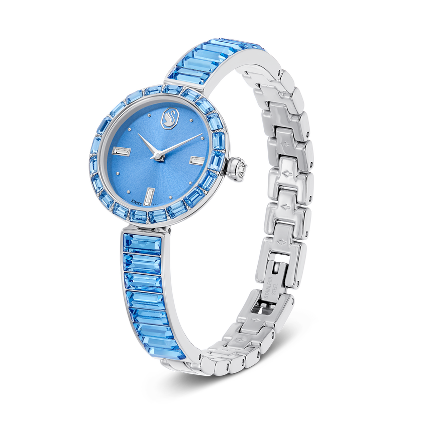 swarovski matrix bangle watch  swiss made  crystal bracelet  blue  stainless steel