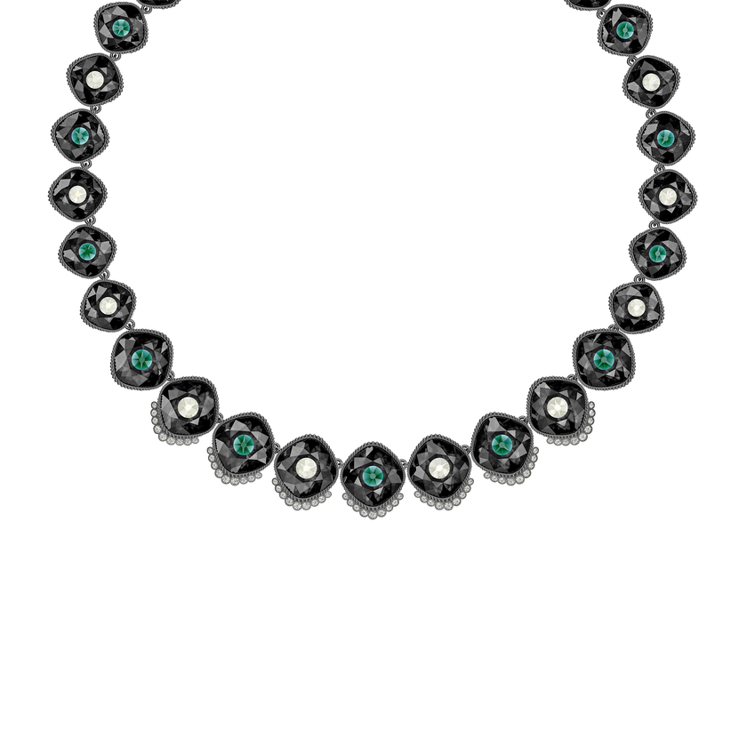 Black Baroque Necklace, Multi-colored, Ruthenium plated