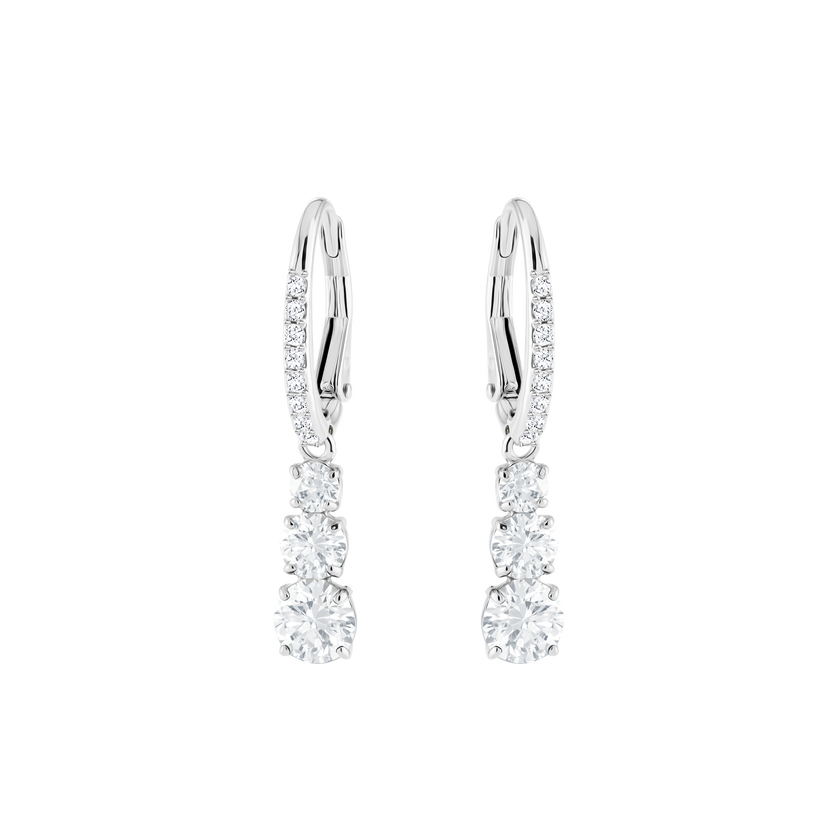 Attract Trilogy Round Pierced Earrings, White, Rhodium Plating