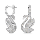 Swarovski Iconic Swan drop earrings, Swan, White, Rhodium plated
